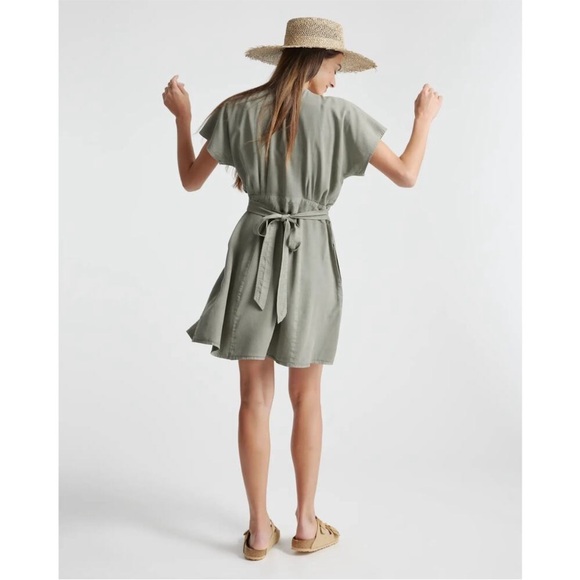 Quince Vintage Wash Tencel Button Front Dress Sage Green - Picture 3 of 10